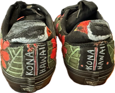 Vans with Lace Red Hibiscus with Black Background
