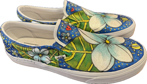 Vans light blue and white plumeria with turtle