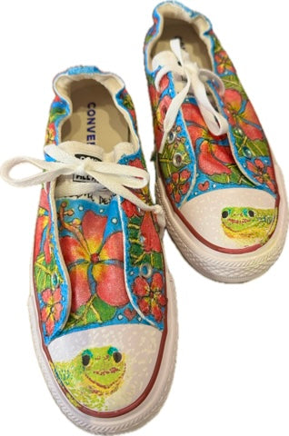 Converse Red & Yellow Hibuscus with Hawaiian Gecko