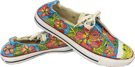 Converse Red & Yellow Hibuscus with Hawaiian Gecko