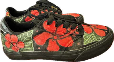 Vans with Lace Red Hibiscus with Black Background