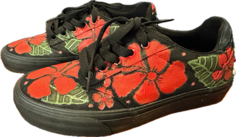 Vans with Lace Red Hibiscus with Black Background
