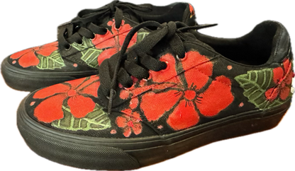Vans with Lace Red Hibiscus with Black Background