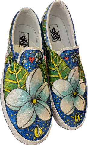 Vans light blue and white plumeria with turtle