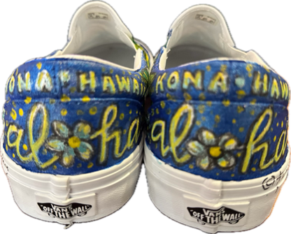 Vans light blue and white plumeria with turtle