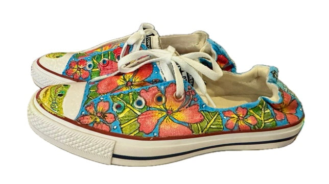 Converse Red & Yellow Hibuscus with Hawaiian Gecko