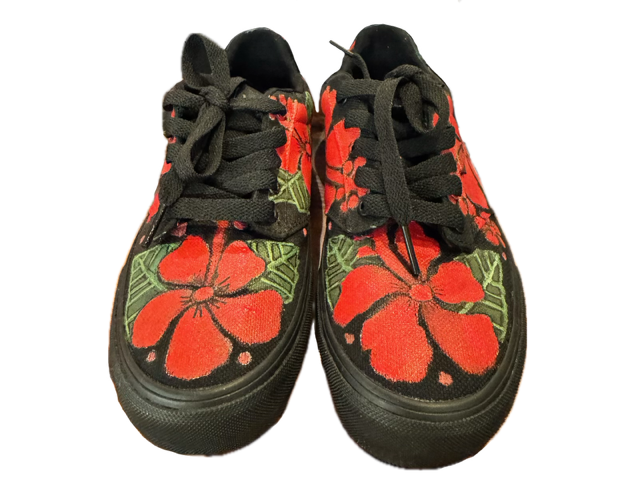 Vans with Lace Red Hibiscus with Black Background