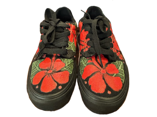 Vans with Lace Red Hibiscus with Black Background