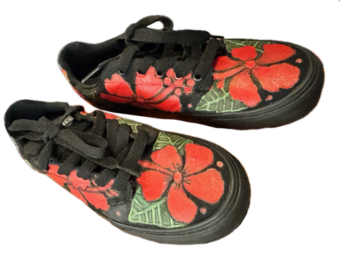 Vans with Lace Red Hibiscus with Black Background