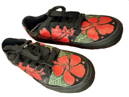Vans with Lace Red Hibiscus with Black Background