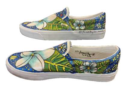 Vans light blue and white plumeria with turtle