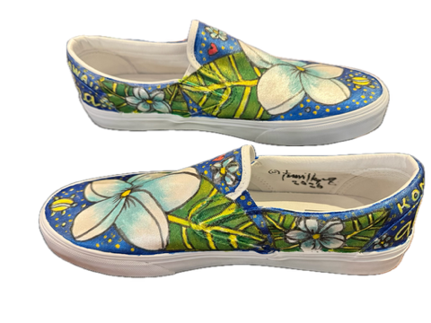 Vans light blue and white plumeria with turtle