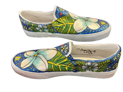 Vans light blue and white plumeria with turtle