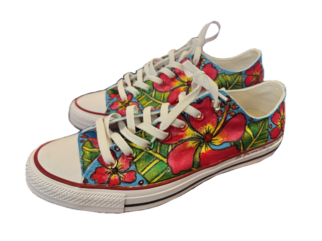 Converse Red & Yellow Hibiscus (low cut)